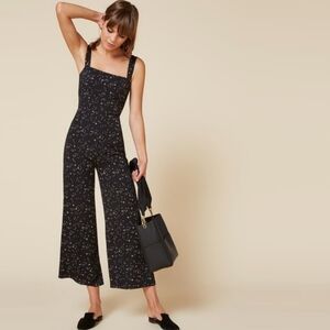 reformation galactic print square neck flare leg cropped spades jumpsuit